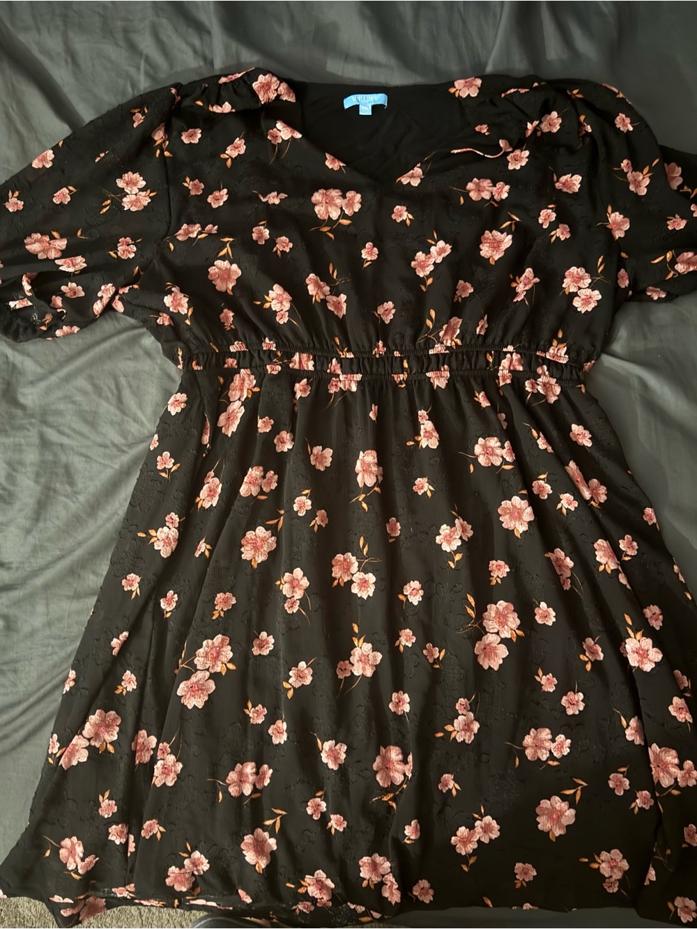 Draper James Black Mini Dress with Pink Floral Print